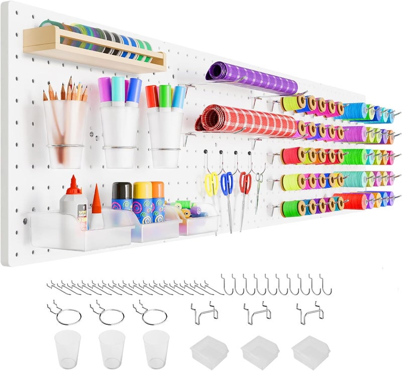 FZK Peg Board,36pcs Pegboard Kit, Includes 4 White Pegboard and Accessories,Plastic Peg Board,with Hooks Peg Board Wall Organizer for Office, Craft Room - Image 1